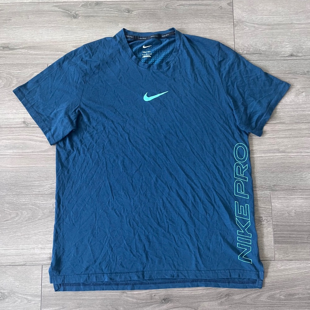 Nike Pro Dri-FIT Mens Large Blue Training T-Shirt Short Sleeve Activewear Tee
